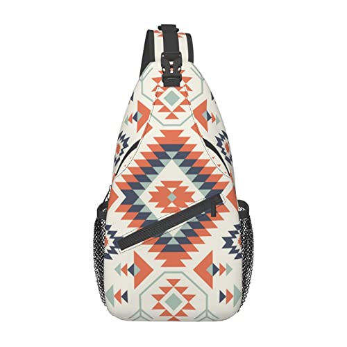 NISENASU Aztec Ethnic Pattern Design Sling Bag Crossbody Backpack,Native Southwestern American Tribal Geometric Pattern Chest Bag Adjustable Shoulder Backpack Navajo Print Travel Daypack