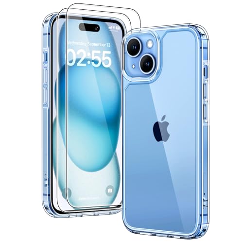 TAURI for iPhone 15 Case, [3 in 1] 1X Clear Case [Not-Yellowing] with 2X Screen Protector, [15 FT Military Grade Drop Protection] Shockproof Slim Phone Case for iPhone 15