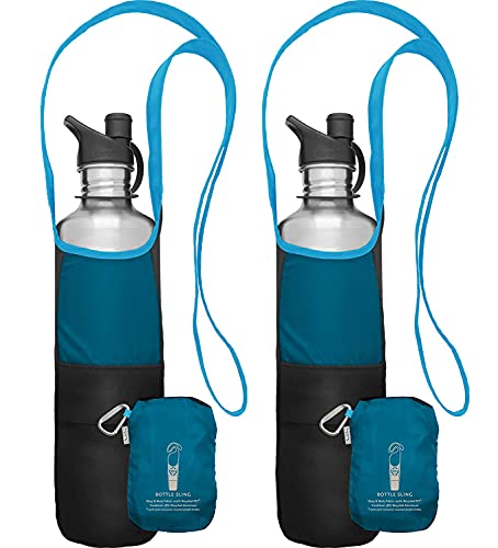 ChicoBag rePETe Water Bottle Sling w/Strap, Carabiner Clip, Built-In Pouch, & Convenient Pockets | Eco-Conscious | Perfect for Walks, Hikes, Outdoor Festivals | Aquamarine (Pack of 2)