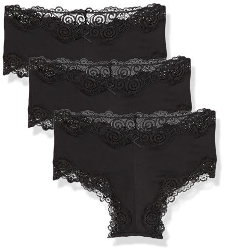 Maidenform Women's Underwear, Low-Rise Cheeky, Scalloped Lace Hipster Panty, 3-Pack, Black/Black/Black