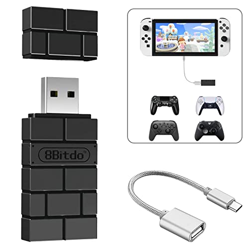 8BitDo USB Wireless Controller Adapter 2 Converter Dongle for Switch/Switch OLED,Steam Deck,Windows,Raspberry Pi, macOS, PS5/PS4/PS3 Controller,Xbox Series X/S,Xbox One Bluetooth Controller OTG Cable