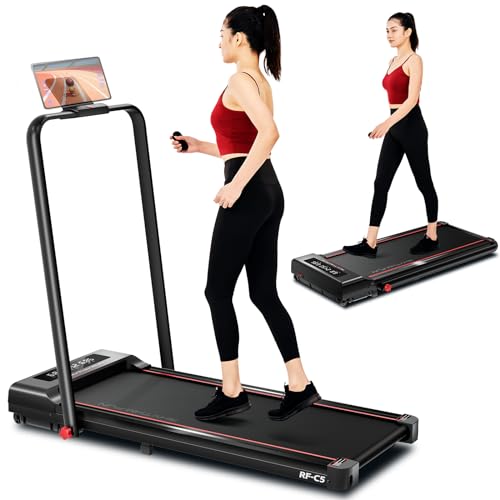 RHYTHM FUN Foldable Treadmill, 300 lb Capacity Walking Pad 2.5HP Treadmill Under Desk, Portable Treadmill for Home and Office, Folding Treadmill 2 in 1 with Remote Control, LED Display