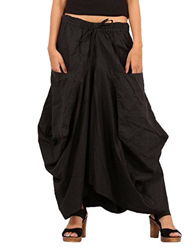 SARJANA HANDICRAFTS Women Cotton Solid Pockets Skirt Hippie Afghani Ethnic (Black)
