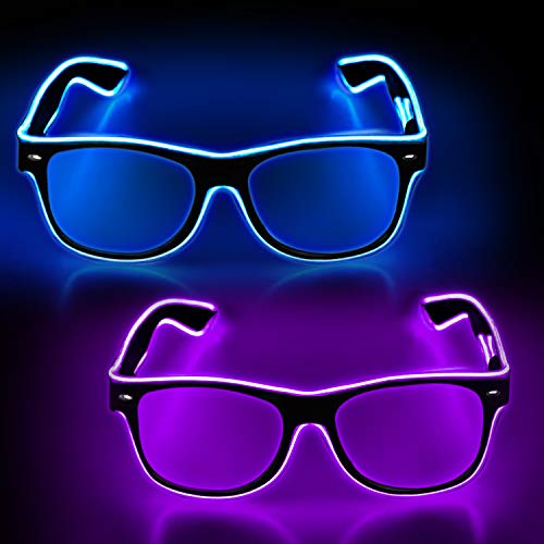 YouRfocus Led Light up Glasses 2 Pack Glow in the Dark for Rave Party, EDM (Blue + Purple)