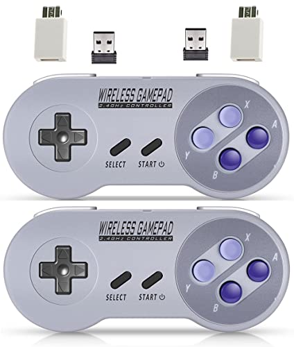 Wireless Controller for Mini SNES (Classic Edition, Only Works with Original Mini SNES Gamepad with USB Wireless Receiver Compatible with Switch, Windows,iOS,Liunx,Android Device (2 Packs)