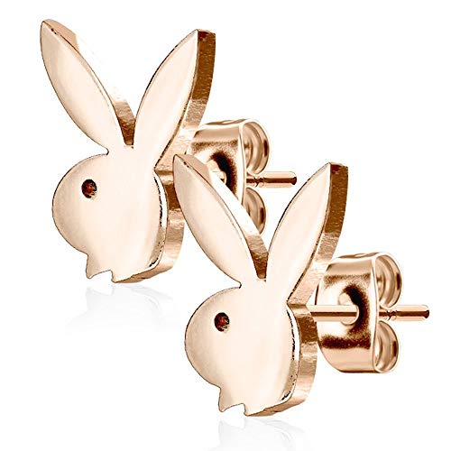 Playboy Bunny 316L Stainless Steel Earring Studs Pair (Rose Gold)
