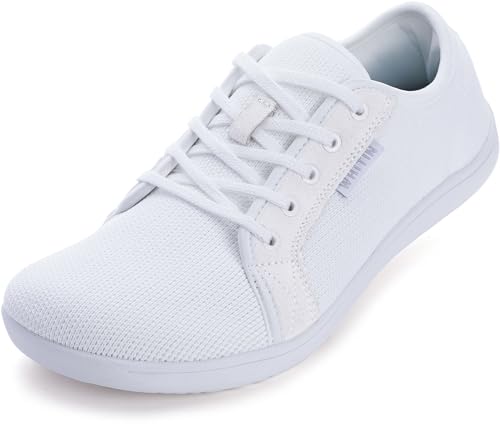WHITIN Women's Minimalist Barefoot Shoes Wide Toe Box Zero Drop Sneakers Size 7 Flat Tennis Fashion Gym W81 Road Running Walking Tennis White 37