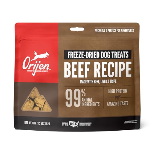 ORIJEN Freeze Dried Dog Treats, Grain Free, High Protein, Raw Animal Ingredients, Ranch-Raised Beef, 3.25oz