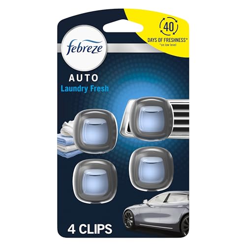 Febreze Car Air Freshener Vent Clip Laundry Fresh Scent, .07 oz. Car Vent Clip, Pack of 4