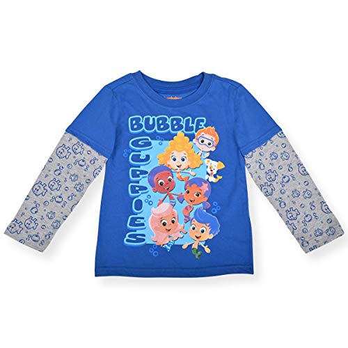 Nickelodeon Bubble Guppies Boys Long Sleeve Shirt for Toddler- Grey/Blue
