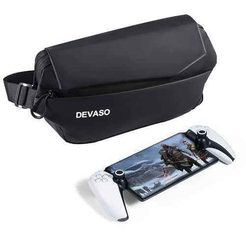 DEVASO Carrying Case for PlayStation Portal/Steam Deck/OLED/ASUS ROG Ally/Lenovo Legion Go/Switch, Waterproof Travel Shoulder Bag PU Storage Bag with Multi-Pockets for PS Portal Remote Player