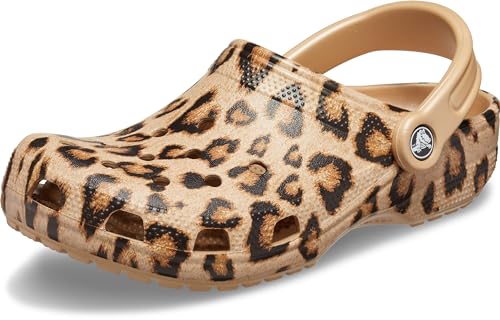Crocs Unisex-Adult Classic Animal Print Clogs | Zebra and Leopard Shoes, Leopard/Gold, 6 Men/8 Women