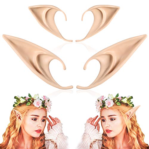 FRESHME Fairy Pixie Elf Ears - Medium and Long Style Cosplay Soft Pointed Ears Renaissance Party Dress Up Costume Makeup Costume Accessories Elven Masquerade Vampire Fairy Ears (2 Pairs)