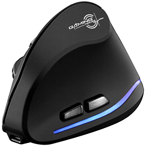ZLOT Rechargeable Ergonomic Mouse,2.4G USB Optical LED Vertical Wireless Mice with 3 Adjustable DPI 1000/1600/2400 and 6 Buttons for Laptop, PC, Computer, Desktop, Black