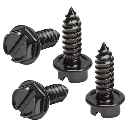 License Plate Screws with Rustproof Finish - License Plate Screw Kit for Front & Rear Plates - License Plate Bolts for Domestic Vehicles - Stainless Steel Screws for License Plates (4-Pack, Black)