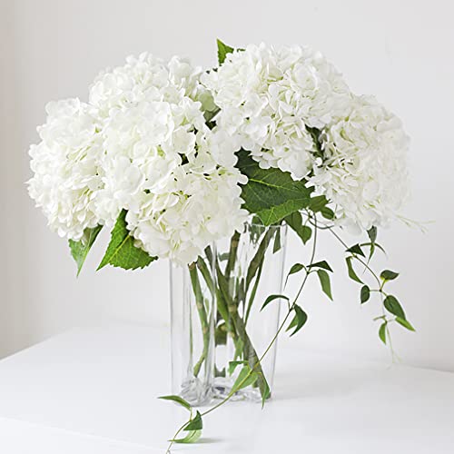 DUYONE 3PCS 22 inch Lifelike Artificial Hydrangea Large Real Touch Flowers Artificial Flowers Dry Flowers Outdoor Wedding Christmas Office Family Party Living Room Table Decoration (White)