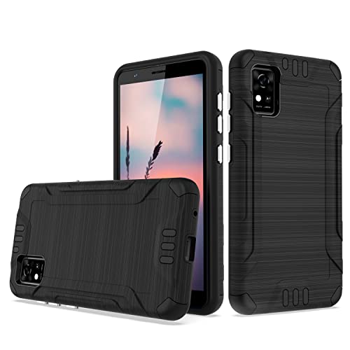 TJS for Visible ZTE Blade A3 Prime Z5158 Case, Magnetic Support Dual Layer Hybrid Shockproof Metallic Brush Finish Drop Protector Hard Phone Case (Black)
