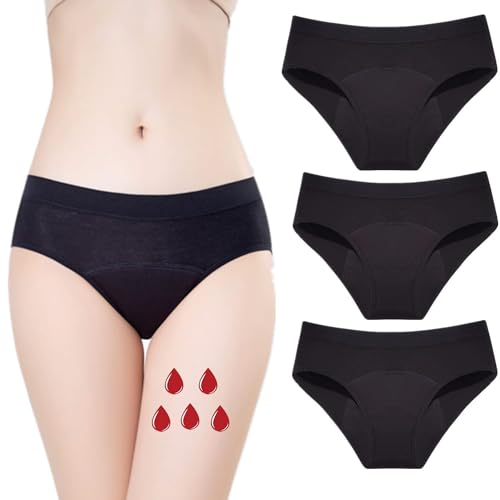 ZVZK Period Panties Heavy Flow Women Absorbent Leak Proof Panty Pants Menstrual Underwear 3 Pack (3XL, BLACK)