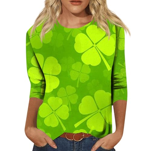 Women's 3/4 Sleeve Tops Fashion 2024 Summer Blouse Casual Plus Size T Shirt St. Patrick's Day Printed Pullover 3/4 Sleeve Tops Women Women's 3/4 Sleeve Tops（5-Fluorescent Green,Medium）