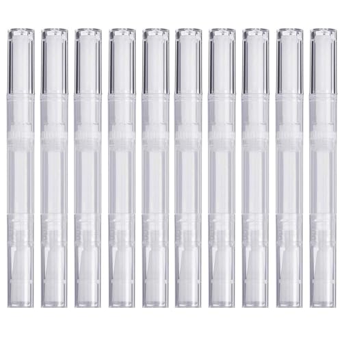 10 Pack 3 ML Cuticle Oil Pens, Empty Nail Oil Pen Transparent Twist Pens with Brush Tip Cosmetic Lip Gloss Containers Applicators Eyelash Growth Liquid Tube