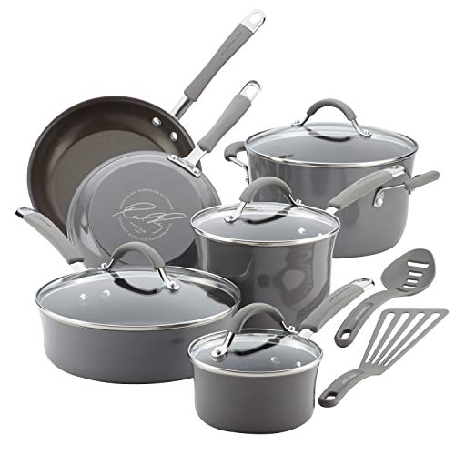 Rachael Ray - 16802 Rachael Ray Cucina Nonstick Cookware Pots and Pans Set, 12 Piece, Sea Salt Gray