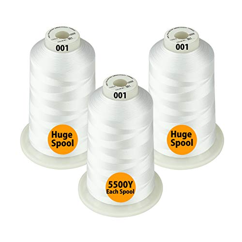 Simthread - 33 Selections - Various Assorted Color Packs of Polyester Embroidery Machine Thread Huge Spool 5500Y for All Purpose Sewing Embroidery Machines - White