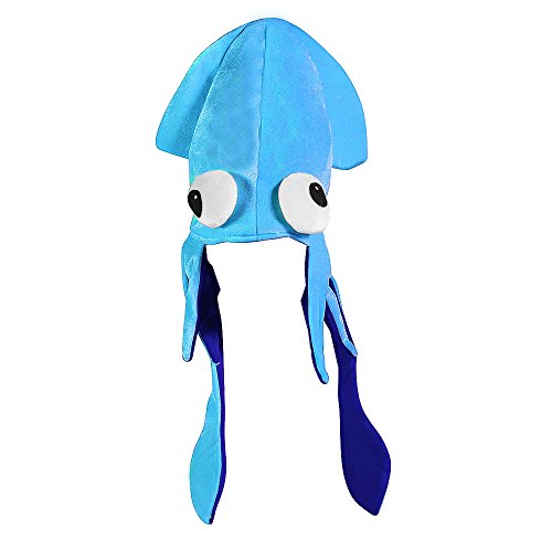 Funny Party Hats Blue Squid Hat Mix - Large Squid Hat In Blue With Crazy Eyes
