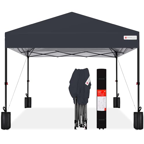 Best Choice Products 10x10ft 1-Person Setup Pop Up Canopy Tent Instant Portable Shelter w/ 1-Button Push, Case, 4 Weight Bags - Gray