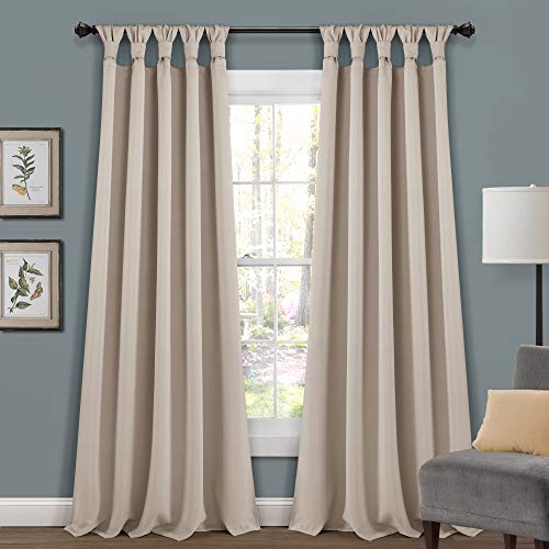 Lush Decor Insulated Knotted Tab Top Blackout Window Curtain Panel Set - Noise Reducing, Temperature Regulating, and Light Blocking Curtains, 52' W x 84' L, Wheat