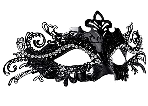 liweiyu Masquerade Mask for Women Metal Mask Shiny Rhinestone Venetian Party Evening Prom Ball Mask Bar Costumes Accessory, Black and White, 9.05in**3.54in*3.14in