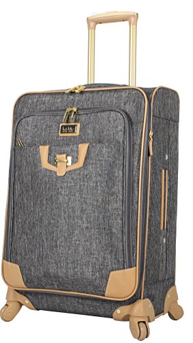 Nicole Miller Designer Luggage Collection - Expandable 24 Inch Softside Bag - Durable Mid-sized Lightweight Checked Suitcase with 4-Rolling Spinner Wheels (Paige Silver)