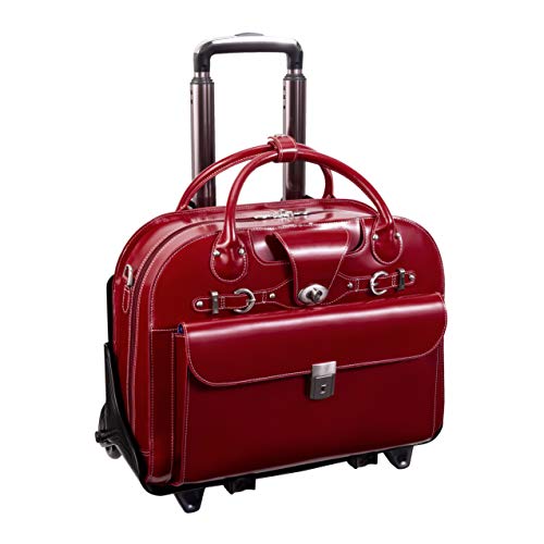 McKleinUSA W Series, Roseville, Top Grain Cowhide Leather, 15' Leather Fly-Through Checkpoint-Friendly Patented Detachable -Wheeled Ladies' Laptop Briefcase, Red (96646), 18'x8.75'x14.5'