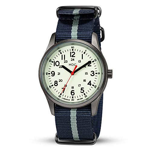 Infantry Glow in The Dark Military Watches for Men Analog Tactical Mens Wrist Watch Luminous Work Outdoor Sport Waterproof Field Wristwatch Blue Nylon Band