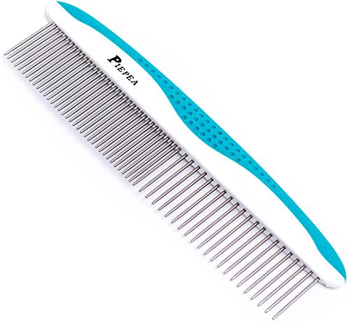 Piepea Pet Comb, Stainless Steel Teeth Comb for Dogs & Cats, Pet Hair Comb for Home Grooming Kit, Removes Knots, Mats and Tangles, 7 1/4'