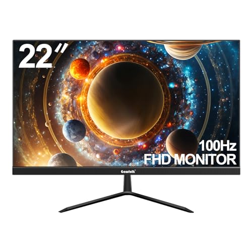 Gawfolk 22 Inch Computer Monitor, 100Hz Ultra-Thin Zero Frame Curved Display, Full HD 1920 x 1080p, HDMI VGA Home Office Business PC Monitor (No Speaker)