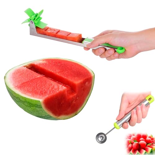 Watermelon Slicer Cutter - Stainless Steel Knife Corer Fruit Vegetable Tools Kitchen Gadgets with Melon Baller Scoop Extra