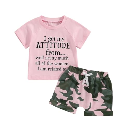 Fernvia Toddler Girls Clothes 1T 2T 3T 4T 5T Summer Outfits Baby Kids Short Sleeve T-Shirt Tops & Camouflage Shorts Sets (B-Pink, 4-5 Years)