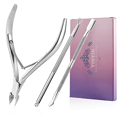 Cuticle Trimmer with Pusher -YINYIN Cuticle Remover Nippers Professional Stainless Steel and Cutter Clippers,Pedicure Manicure Tools for Fingernails Toenails