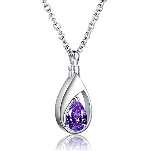 925 Sterling Silver Cremation Jewelry Memorial CZ Teardrop Ashes Keepsake Urns Pendant Necklace for urn Necklaces Ashes Jewelry Gifts (Purple)