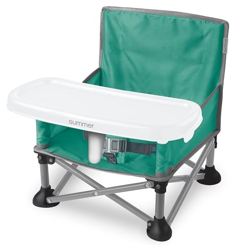 Summer by Bright Starts Pop 'N Sit Portable Booster Chair, Floor Seat, Indoor/Outdoor Use, Compact Fold, Teal, 6 Mos - 3 Yrs