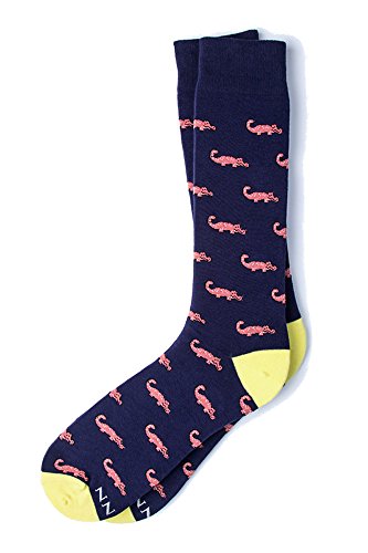 Alynn Men's Hipster Designer Preppy Alligators Gators OH Snap Contemporary Crew Dress Socks (Navy Blue)