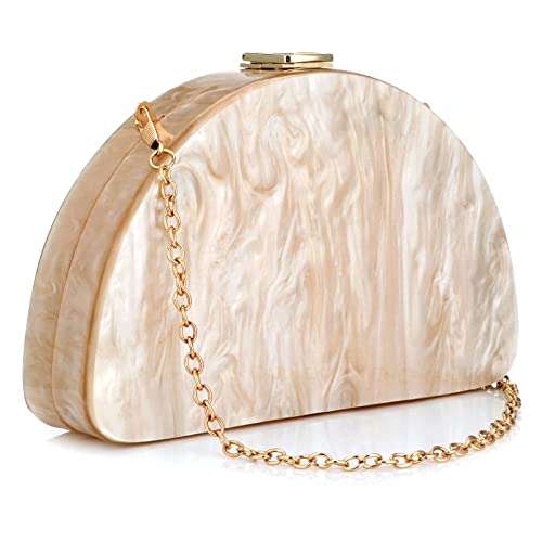 YYW Clutch Purses Women Semicircle Evening Bag Crossbody Bag for Women Elegant Handbags for Wedding Cocktail Party Prom Banquet (Apricot)