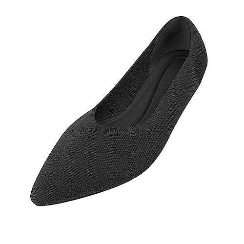 JBB Women's Flats Pointed Toe Ballet Shoes Knit Low Wedge Slip On Walking Shoes Casual Dress Loafers Flats Pure Black 9