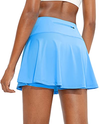 SANTINY Pleated Tennis Skirt for Women with 4 Pockets Women's High Waisted Athletic Golf Skorts Skirts for Running Casual (Light Blue_M)