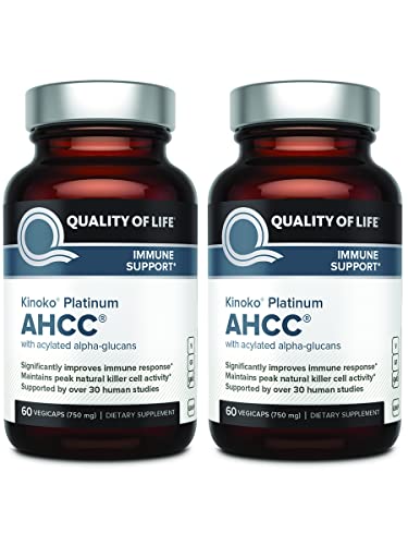 Quality of Life 2 Pack AHCC Kinoko Platinum 750 mg– Premium Immune Support Supplement 60 Count Bottles