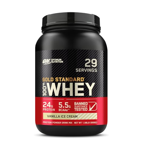Optimum Nutrition Gold Standard 100% Whey Protein Powder, Vanilla Ice Cream, 2 Pound (Pack of 1)