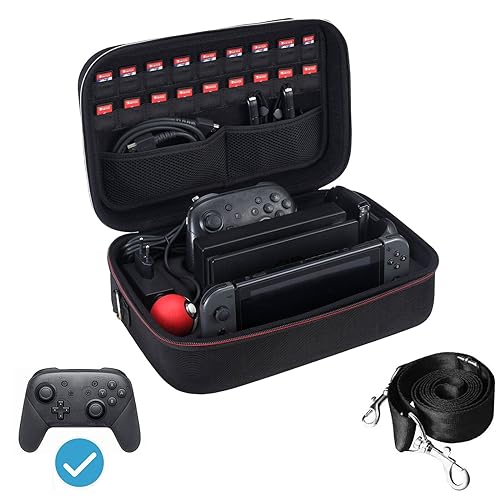 huiheleather Switch Case for Nintendo Switch and Switch OLED Model, Portable Full Protection Carrying Travel Bag with 18 Game Cards