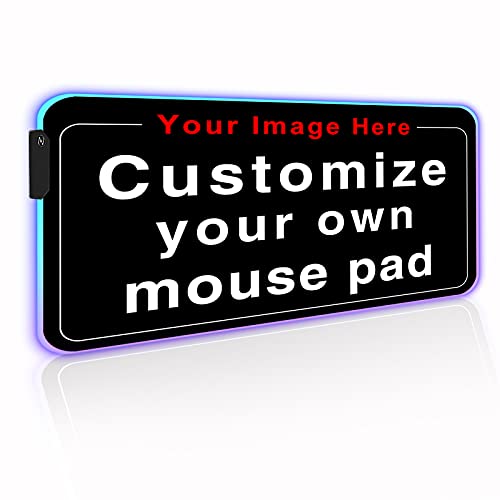 Personalized RGB LED Extended Gaming Mouse Pad Make Your Own Customized Large Gaming Mousepad Custom Keyboard Mouse Mat for Office Dorm Personalised Gifts Presents for Gaming Lovers, 31.5x11.8in