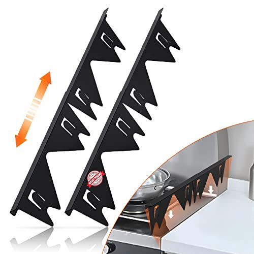 Stainless Steel Stove Gap Covers,Stove Gap Filler, Range Trim Kit, Stove Gap Guards, Heat Resistant and Easy to Clean, Easy retractable Length 13.8' to 27.5', Width 0.79',Black(2PCS)