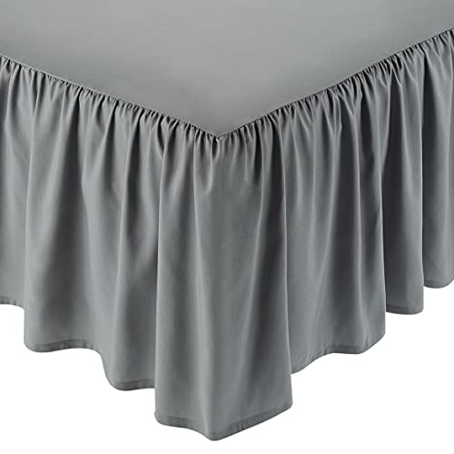 Amazon Basics Lightweight Ruffled Bed Skirt, Classic Style, Soft and Stylish 100% Microfiber With 16' Drop, Queen, Dark Grey, Solid